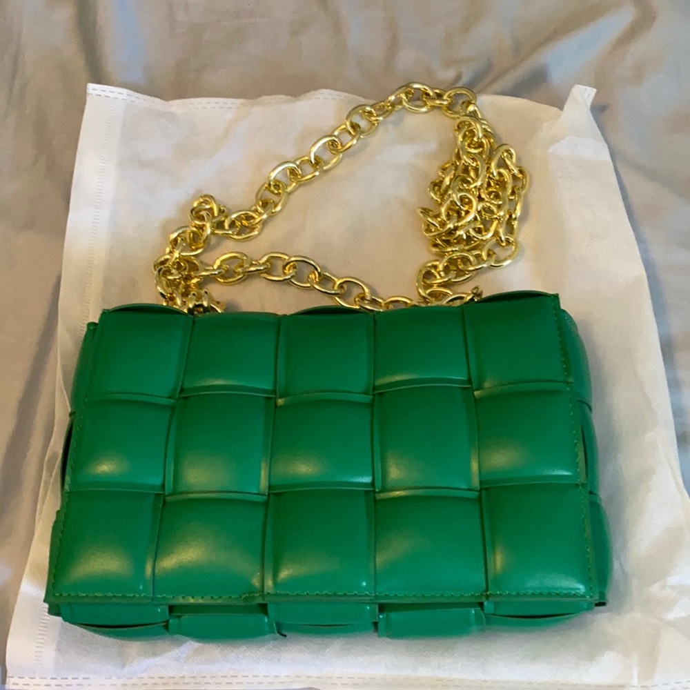 Brand new green gold chain bag